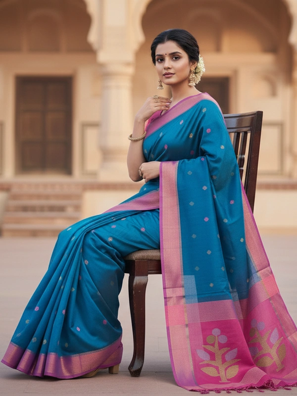 SKU0864 : Pure Handloom Cotton Saree – Handwoven, Lightweight & Breathable Fabric - Hand Wash, Yes