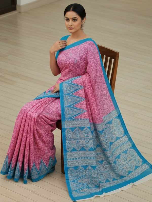 SKU0874 : Mulmul Cotton Saree, Lightweight saree - Hand Wash, No