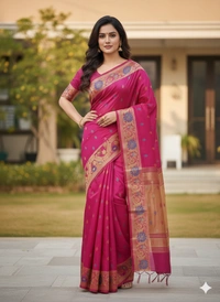 SKU-0822 : Elegant Handwoven Semi Silk Saree - Hand Wash, Yes