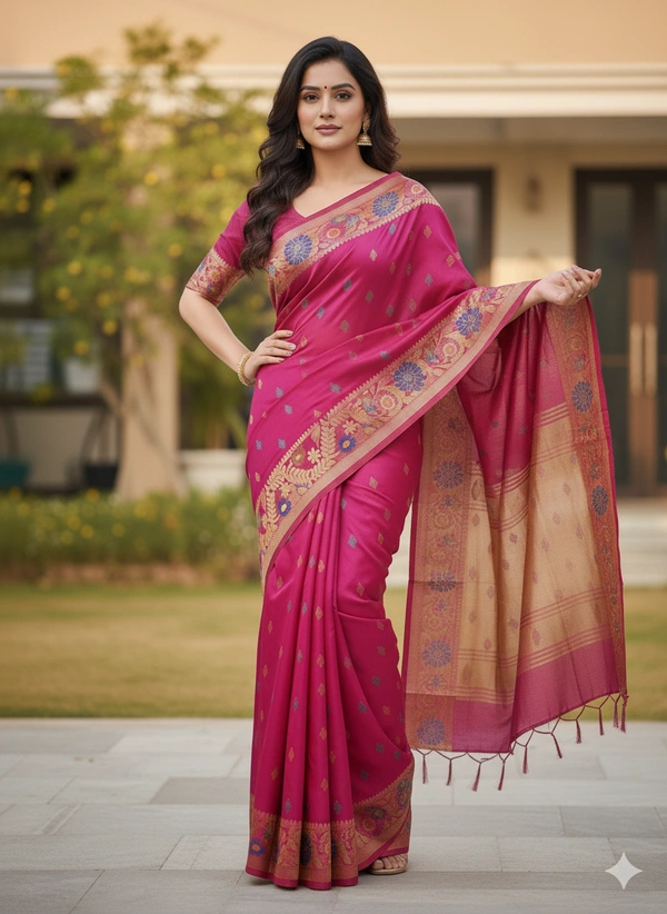 SKU-0822 : Elegant Handwoven Semi Silk Saree - Hand Wash, Yes