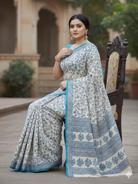 SKU0887 : Mulmul Cotton Saree, Lightweight saree - Hand Wash, No