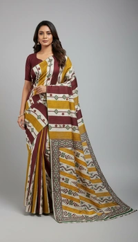 SKU1513 : Tussar Silk Saree with Traditional Gujarati Handwork | Elegant Festive & Wedding Wear Saree - Dry Clean, Yes