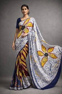 SKU1515 : Mulmul Cotton Saree with Hand Batik Print | Soft Lightweight Daily & Festive Wear Saree - Dry Clean, Yes