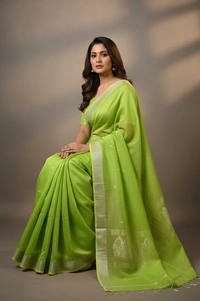 SKU1522 : Resham Check Kathiyawadi Saree with Crochet Border | Traditional Gujarati Handcrafted Ethnic Wear - Dry Clean, Yes