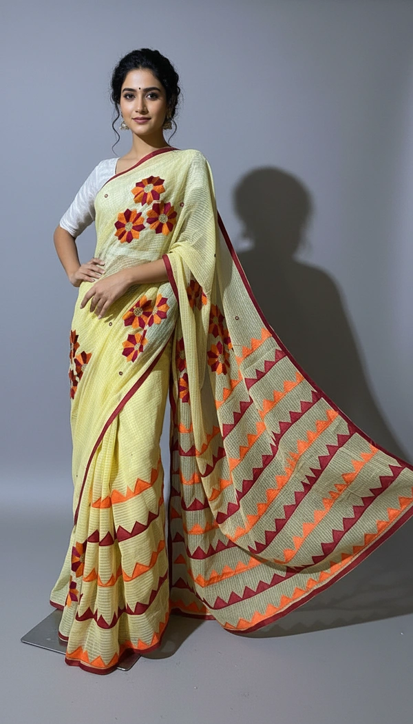 SKU1523 : Resham Check Saree with Machine Embroidery Appliqué Work | Elegant Festive & Ethnic Wear - Dry Clean, Yes