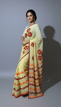 SKU1523 : Resham Check Saree with Machine Embroidery Appliqué Work | Elegant Festive & Ethnic Wear - Dry Clean, Yes