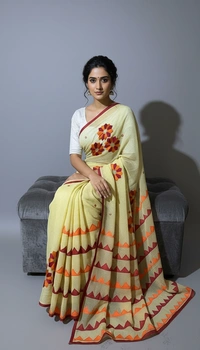SKU1523 : Resham Check Saree with Machine Embroidery Appliqué Work | Elegant Festive & Ethnic Wear - Dry Clean, Yes