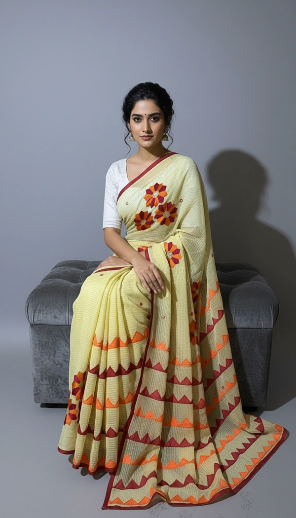 SKU1523 : Resham Check Saree with Machine Embroidery Appliqué Work | Elegant Festive & Ethnic Wear - Dry Clean, Yes