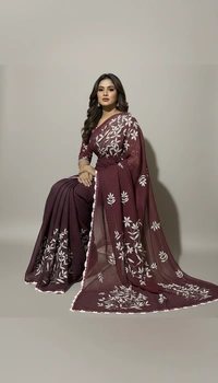 SKU1525 : Khadi Tant Saree with Kalamkari Appliqué Work | Handcrafted Traditional Ethnic & Festive Wear - Dry Clean, Yes