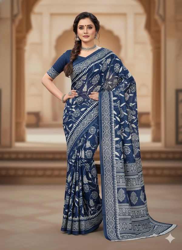 SKU1208 : Mulmul Cotton Saree, Lightweight saree - Hand Wash, No