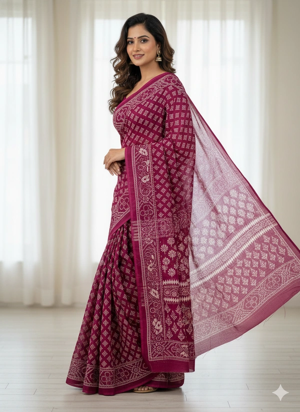 SKU1209 : Mulmul Cotton Saree, Lightweight saree - Hand Wash, No