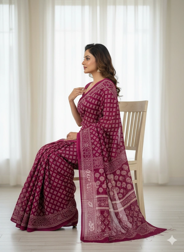 SKU1209 : Mulmul Cotton Saree, Lightweight saree - Hand Wash, No