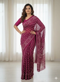 SKU1209 : Mulmul Cotton Saree, Lightweight saree - Hand Wash, No