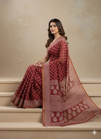 SKU1210 : Mulmul Cotton Saree, Lightweight saree - Hand Wash, No