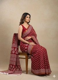 SKU1210 : Mulmul Cotton Saree, Lightweight saree - Hand Wash, No