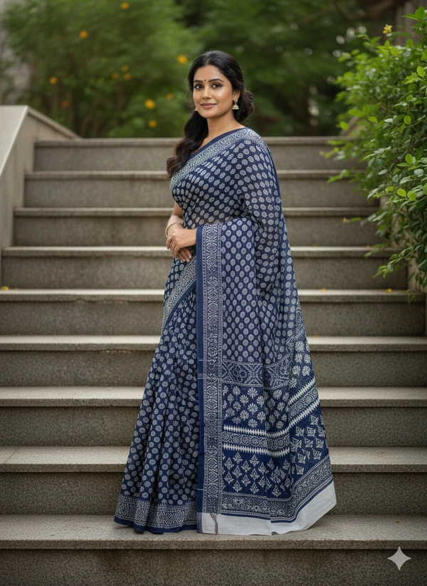 SKU1206 : Mulmul Cotton Saree, Lightweight saree - Hand Wash, No