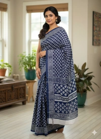 SKU1206 : Mulmul Cotton Saree, Lightweight saree - Hand Wash, No