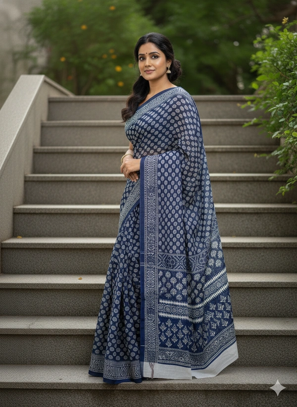 SKU1206 : Mulmul Cotton Saree, Lightweight saree - Hand Wash, No