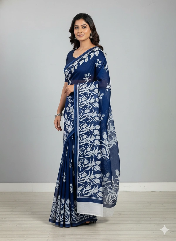 SKU1207 : Mulmul Cotton Saree, Lightweight saree - Hand Wash, No