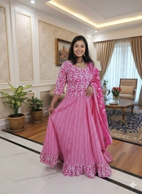 SKU1257 : GOPI DRESS | Mulmul Printed Ready to Wear Lehenga & Blouse With Dupatta for women - Hand Wash