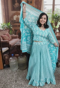 SKU1258 : GOPI DRESS | Mulmul Printed Ready to Wear Lehenga & Blouse With Dupatta for women - Hand Wash