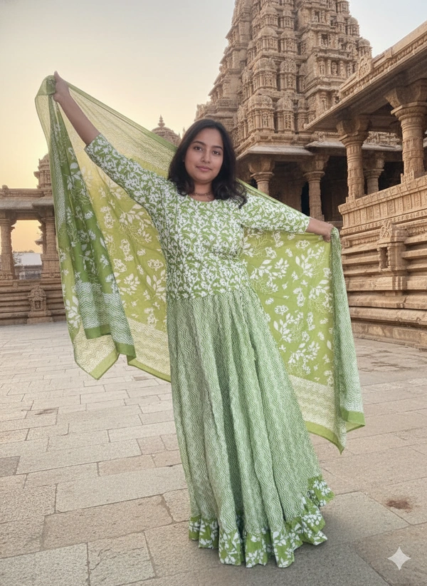 SKU1259 : GOPI DRESS | Mulmul Printed Ready to Wear Lehenga & Blouse With Dupatta for women - Hand Wash