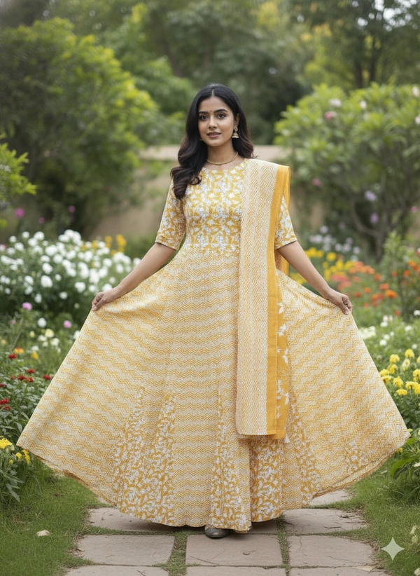 SKU1260 : GOPI DRESS | Mulmul Printed Ready to Wear Lehenga & Blouse With Dupatta for women - Hand Wash