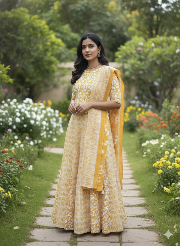 SKU1260 : GOPI DRESS | Mulmul Printed Ready to Wear Lehenga & Blouse With Dupatta for women - Hand Wash