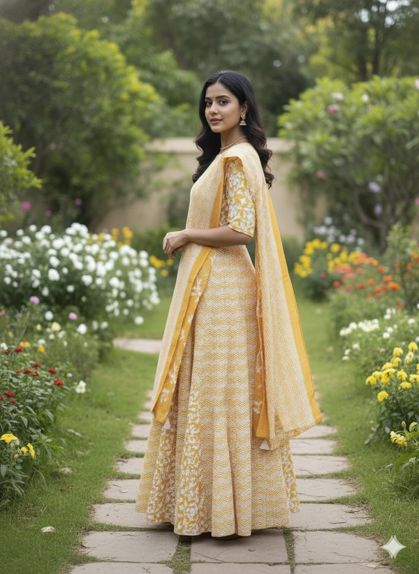 SKU1260 : GOPI DRESS | Mulmul Printed Ready to Wear Lehenga & Blouse With Dupatta for women - Hand Wash