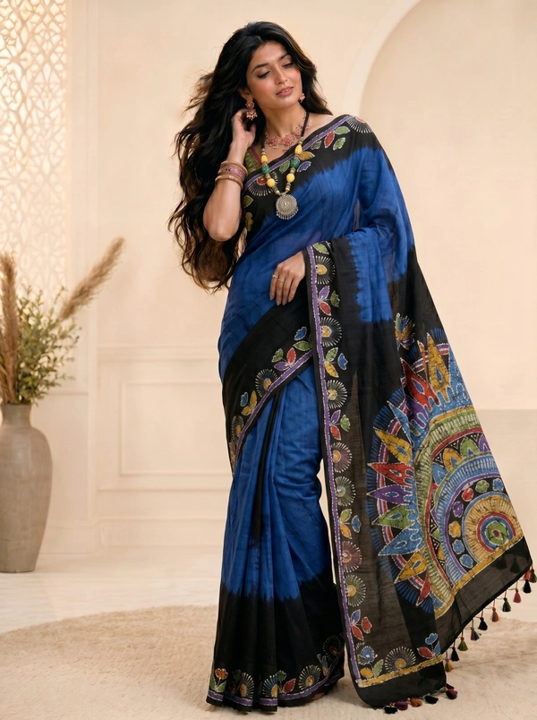 SKU0564 : Murshidabad Pure Silk – Premium Wax Batik Fabric – Hand Painted - Normal Length 6.3 mtr Plus, Hand Print, Dry Clean Only, Yes