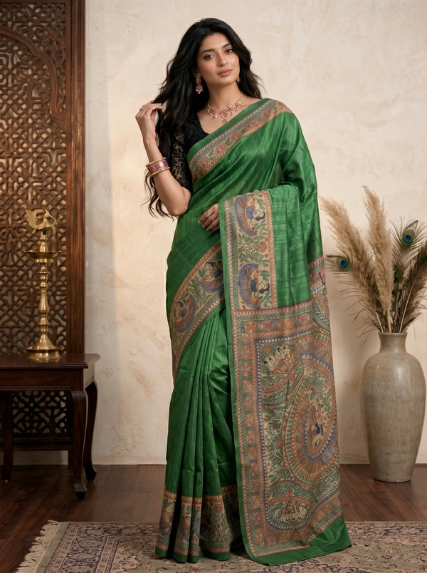 SKU0505 : Pure Ghicha Silk Saree–Handwoven Elegance from Bengal - Normal Length 6.3 mtr Plus, Plain / Solid, Dry Clean Only, Yes