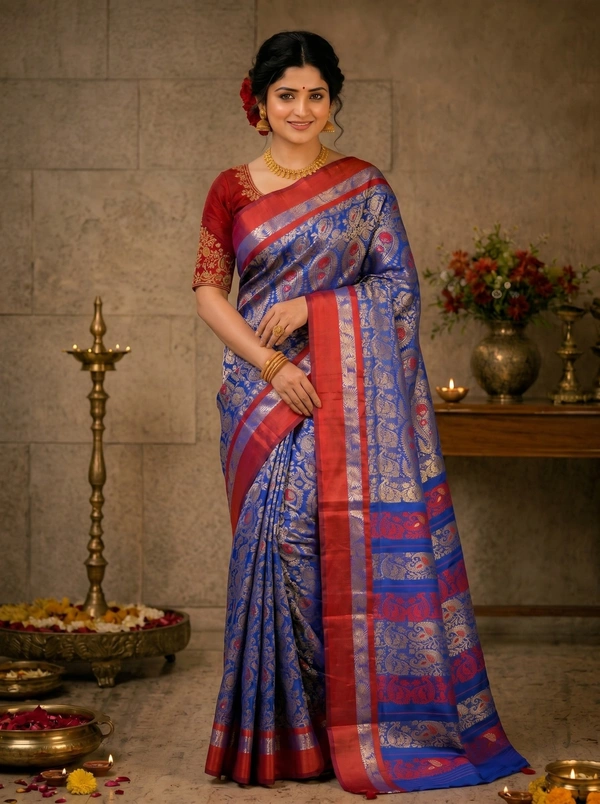 SKU0576 : Traditional Bengal Garad Silk Saree – Pure Handwoven Elegance | Alankari - Normal Length 6.3 mtr Plus, Zari Work, Dry Clean Only, Yes