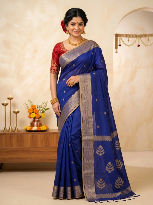 SKU0390 : Pure Khadi Cotton Saree – Handwoven, Lightweight & Breathable Fabric - Normal Length 6.3 mtr Plus, Buti / Booti, Hand Wash, Yes