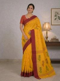 SKU-0385 : Pure Khadi Cotton Saree – Handwoven, Lightweight & Breathable Fabric - Normal Length 6.3 mtr Plus, Buti / Booti, Hand Wash, Yes