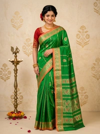 SKU0579 : Traditional Bengal Garad Silk Saree – Pure Handwoven Elegance | Jakard ( With Minakari ) - Normal Length 6.3 mtr Plus, Zari Work, Dry Clean Only, Yes