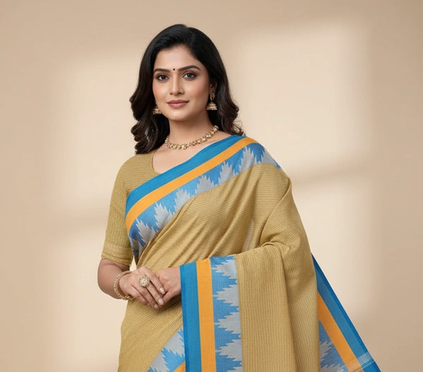 SKU1195 : Pure Khadi Cotton Saree – Handwoven, Lightweight & Breathable Fabric - Hand Wash, No