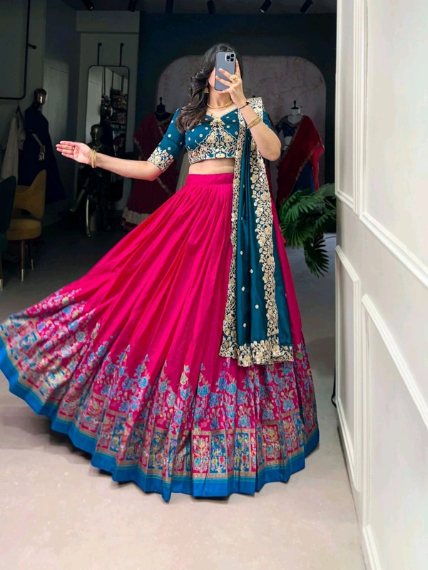 Wedding Special Tusser Silk Lehenga - Pink, Free Size; Up To 42