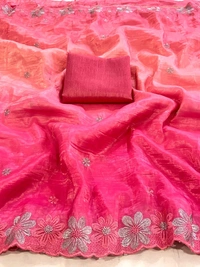 Double Shade Chiffon Crush Saree - Pink, Free Size