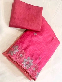 Double Shade Chiffon Crush Saree - Pink, Free Size