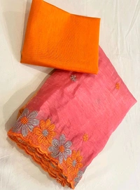 Double Shade Chiffon Crush Saree - Orange, Free Size