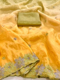 Double Shade Chiffon Crush Saree - Yellow, Free Size