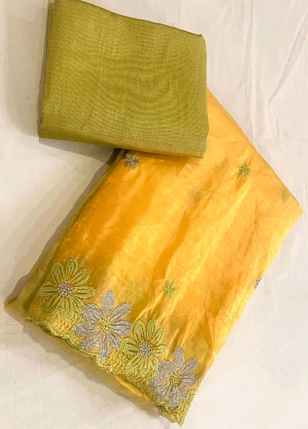Double Shade Chiffon Crush Saree - Yellow, Free Size