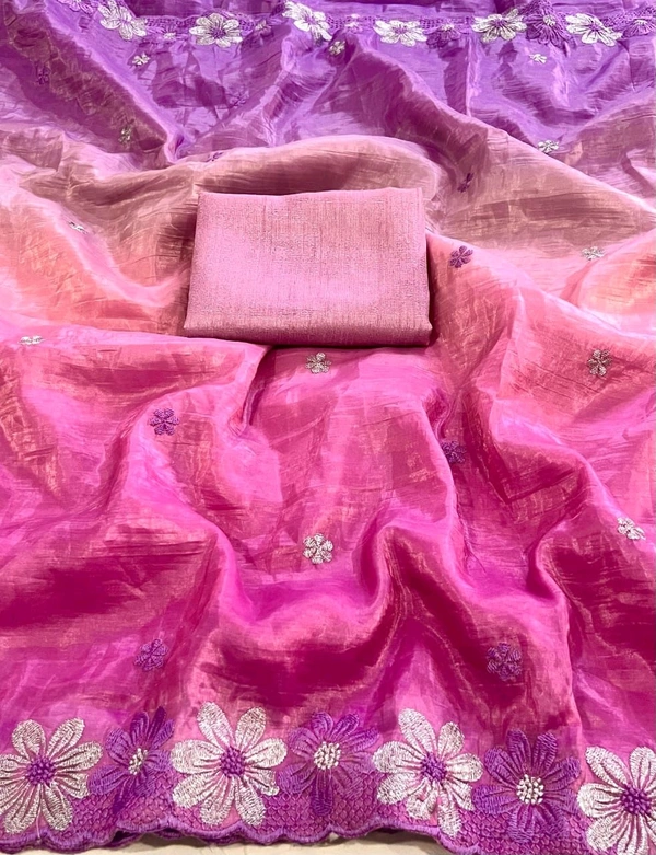 Double Shade Chiffon Crush Saree - Purple, Free Size