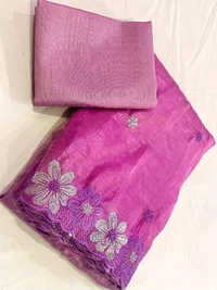Double Shade Chiffon Crush Saree - Purple, Free Size