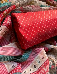 Cotton Blend Printed Suit Material With Chiffon Dupatta - Red, Free Size; Unstitched