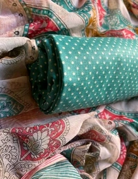 Cotton Blend Printed Suit Material With Chiffon Dupatta - Rama Green, Free Size; Unstitched