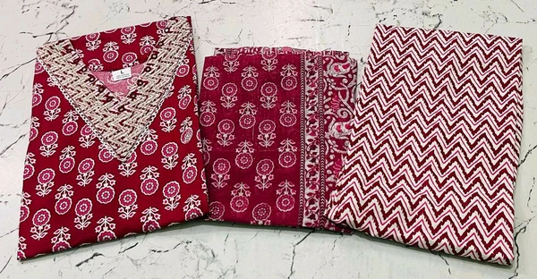 Premium Quality Cotton Kurti Pant Set - Maroon, L/40