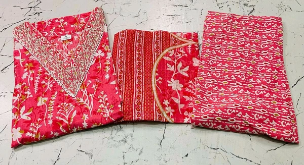 Premium Quality Cotton Kurti Pant Set - Red, XL/42