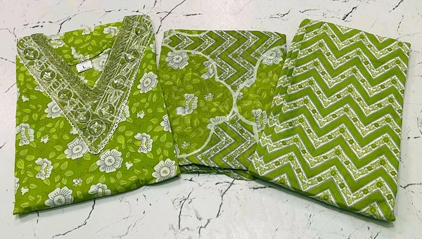 Premium Quality Cotton Kurti Pant Set - Light Green, XXL/44