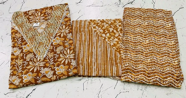 Premium Quality Cotton Kurti Pant Set - Brown, L/40